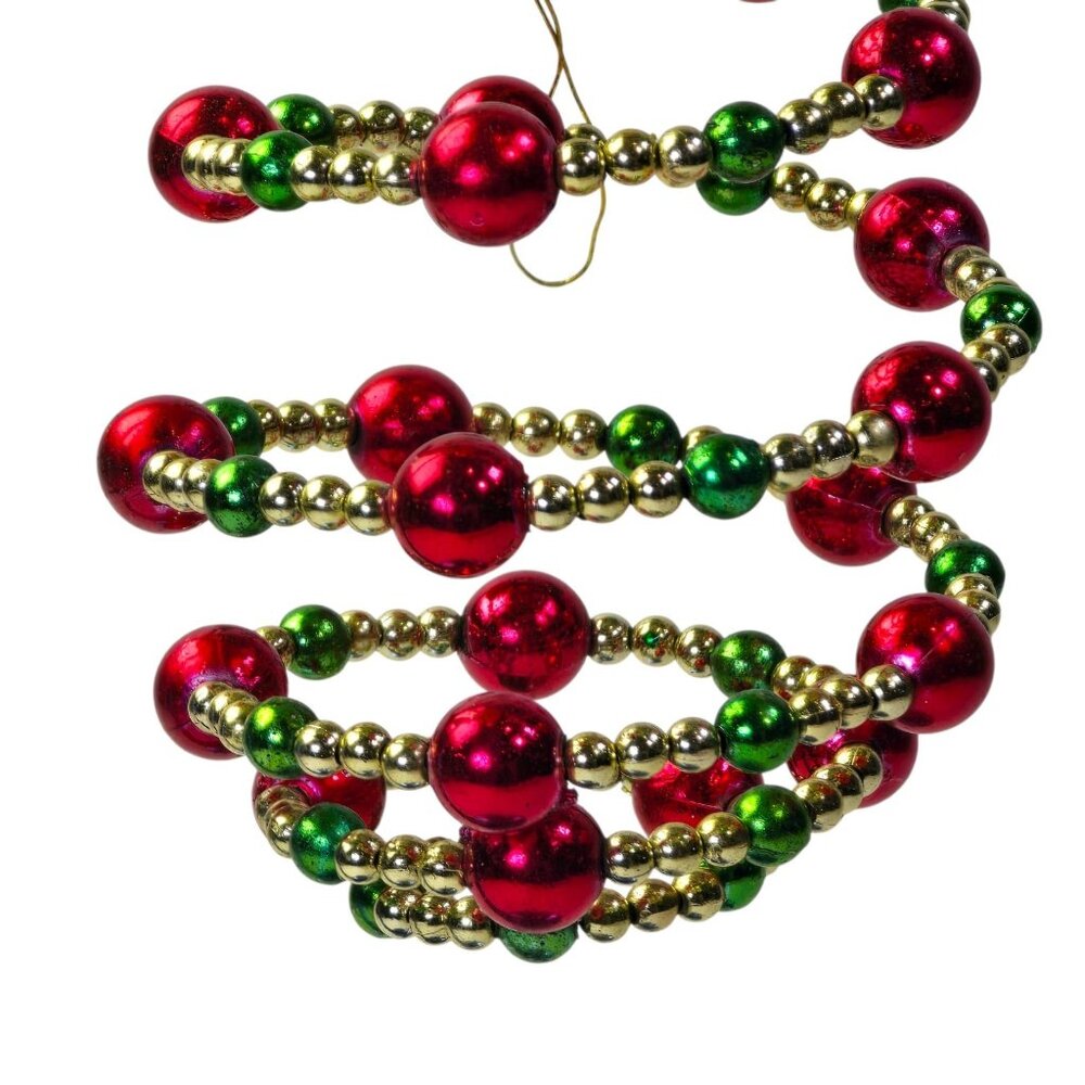 Beaded Christmas Tree Ornament Red Green Gold Spiral Swirl Wire Holiday Decor - Picture 2 of 5